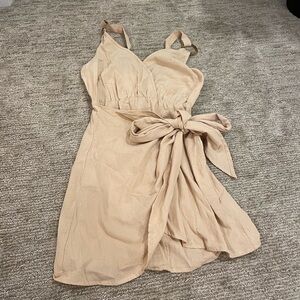 Shein, Small-Medium, Beige coloured tie dress